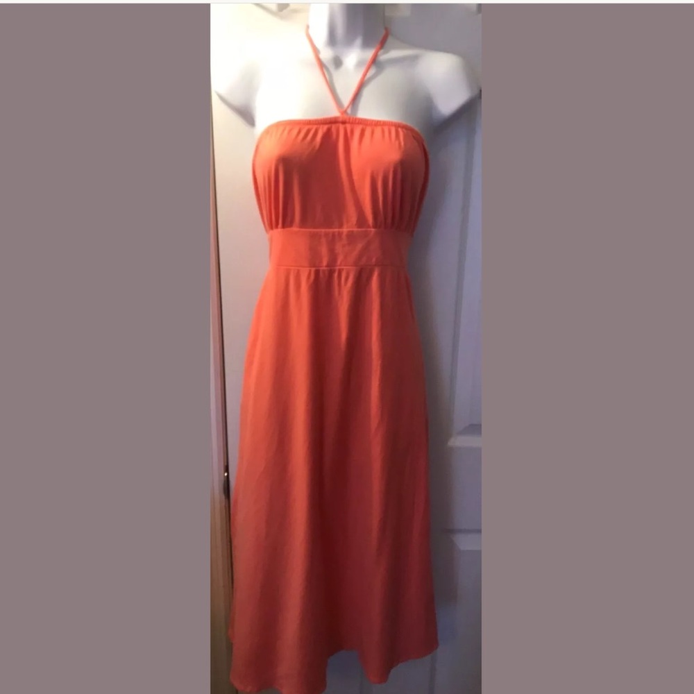 THEORY Coral Halter Dress Swimsuit Cover Up Pink Orange Lightweight Knit Beach